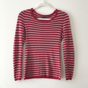 Banana Republic 100% Cotton Red Gray Striped Crewneck Sweater